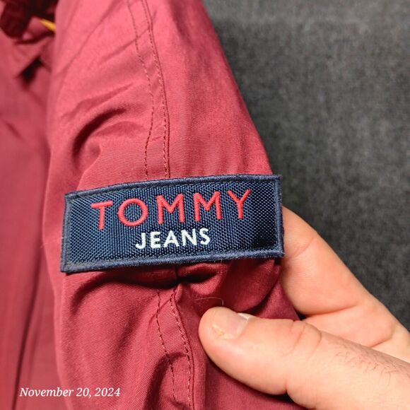 Vintage Tommy Hilfiger Jeans Overcoat Men Large Red Fleece Lined Vented - Picture 5 of 9